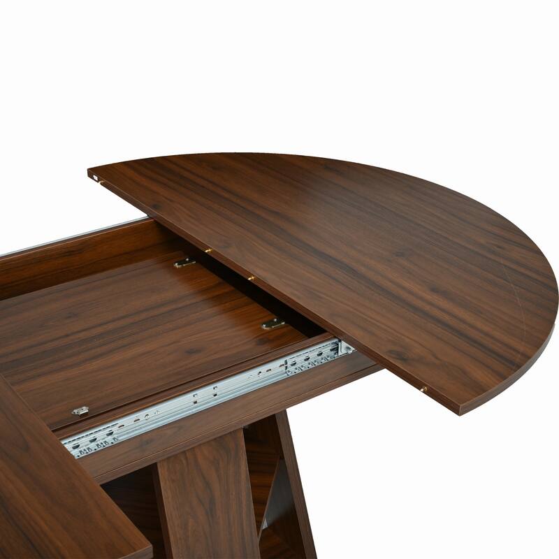 43.3in-59in Extendable Round Dining Table for 4-8, Oval Dining Table with Removable Leaves Space Saving with Storage Shelf