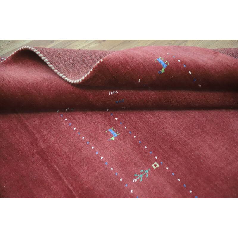 Hand Knotted Oriental 100% Wool Carpet Tribal Animal Pictorial Red Gabbeh Area Rug - 7' 7'' X 4' 11''