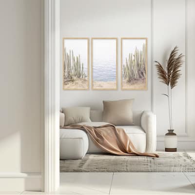 "Ocean Cactus" Set of Three Framed Textured Wall Art - Multi-Color
