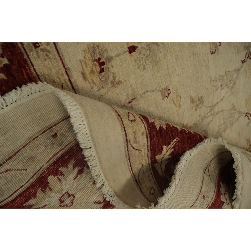 Hand Knotted Oriental 100% Wool Carpet Traditional All-Over Beige & Ivories Peshawar Area Rug - 7' 9'' X 8' 1''