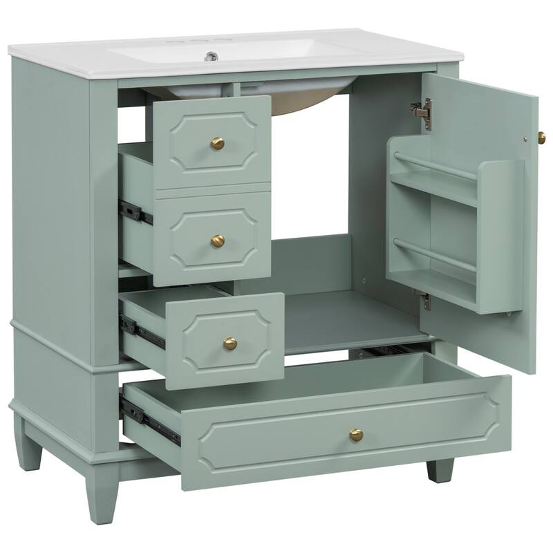 30 " Bathroom Vanity with Sink, Drawers, and Storage Shelves