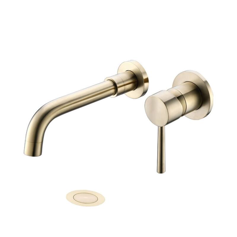 PROOX Single Handle Wall Mounted Bathroom Faucet With Drain Assembly - Brushed Gold