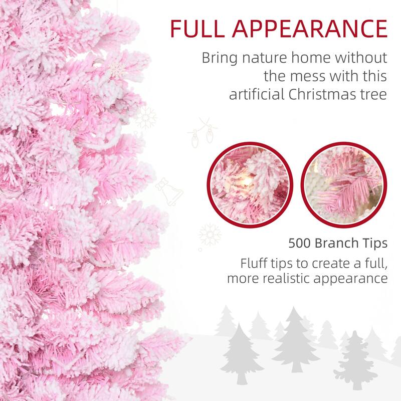 Prelit Snow Flocked 6ft Pencil Tree with 200 Warm White LED Lights and Easy Setup, Xmas Tree for Home Holiday Decor