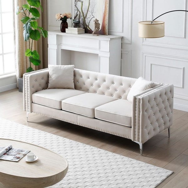 Upholstered Living Room Set, Pieces, Mid Century Velvet Loveseat