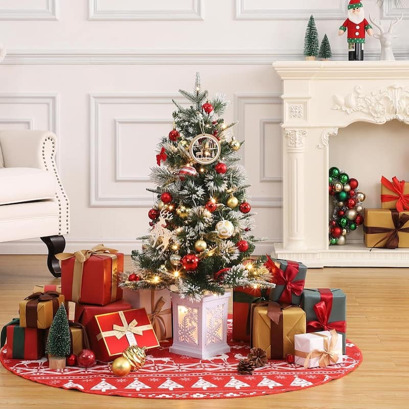 3 Ft Pre-Lit Artificial Christmas Trees with Snowflake lightbox Base - Green 1 pcs