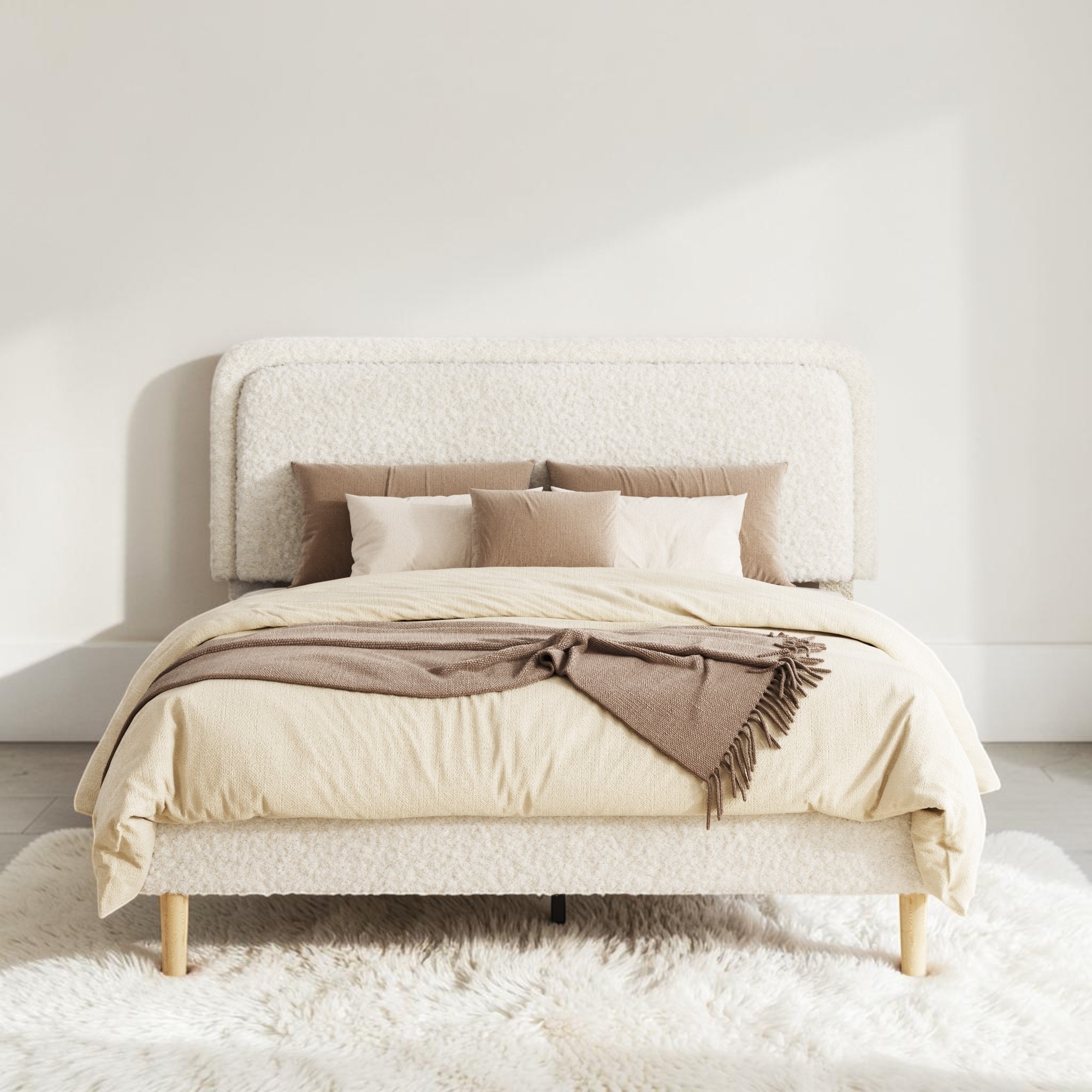 Plush Upholstered Platform Bed Frame with Adjustable Headboard, Noise-Free Metal Slat Support, No Box Spring