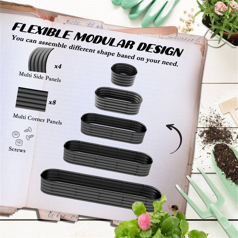 Modular Raised Garden Bed with Galvanized Steel and Drainage - 94.5" L x 24.5" W x 11.75" H