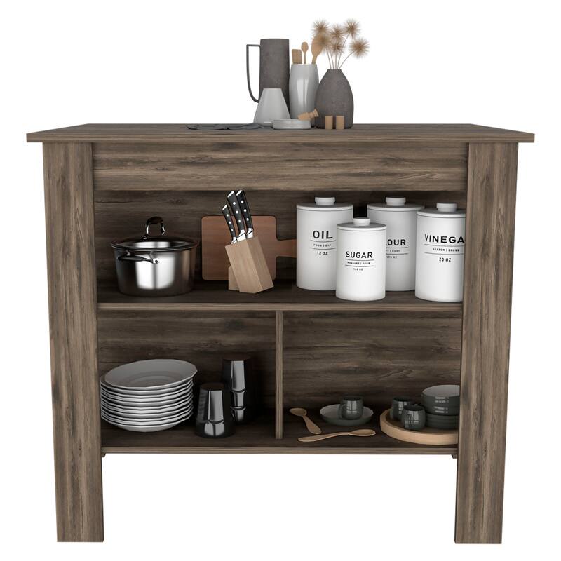 Brooklyn Kitchen Island, Three Concealed Shelves