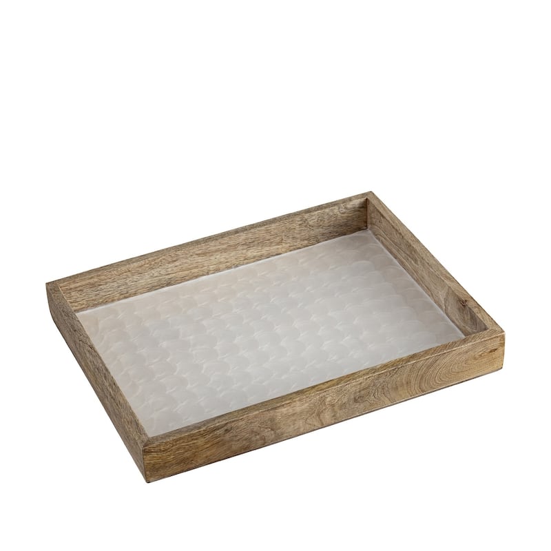 Mango Natural Wood Tray With White Pearl Enamel