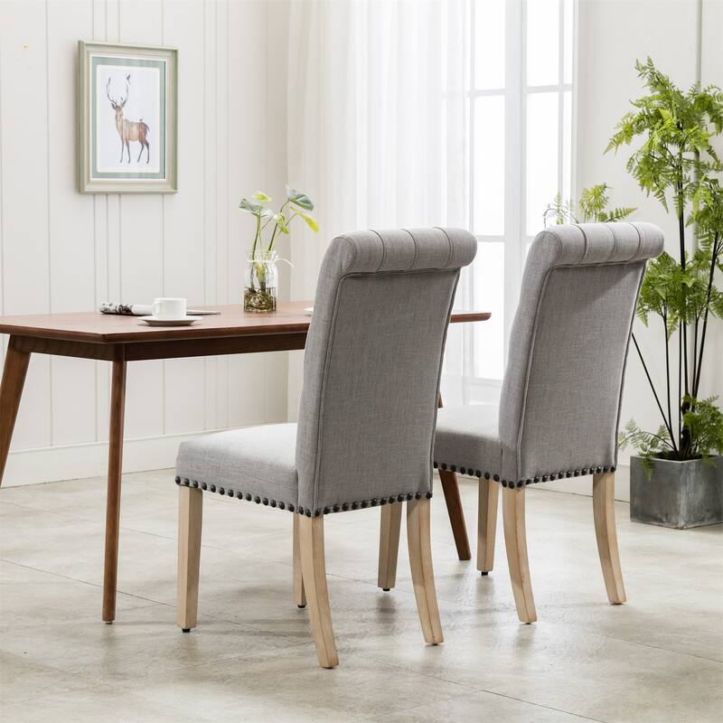 Mid-century Fabric Upholstered High Back Dining Chairs (Set of 2)