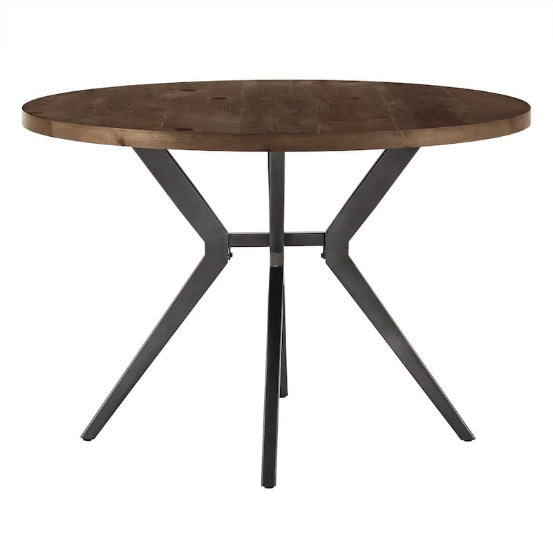 Calem Wood Finish and Iron Grey Metal Base 45" Round Dining Table by iNSPIRE Q Modern