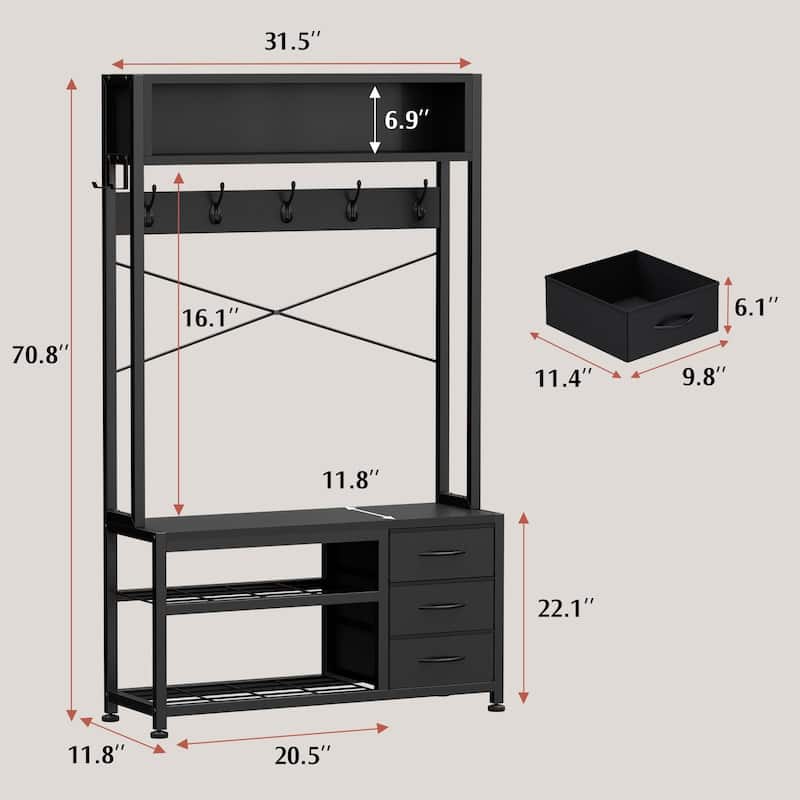 5-in-1Hall Tree Entryway Shoe Rack with 7 Hooks& 3 Drawers