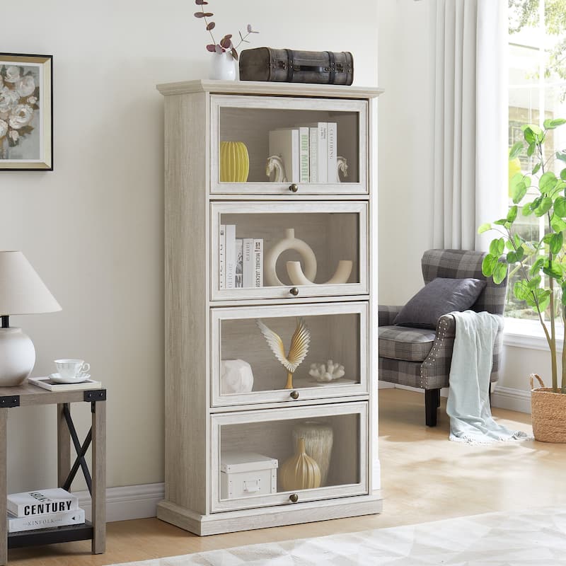 4 Tier Glass Display Cabinet for Living Room Stylish Storage Curio Cabinet - White