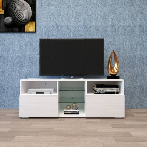 TV Cabinet with High-Gloss LED Lights,TV Stand Entertainment Center
