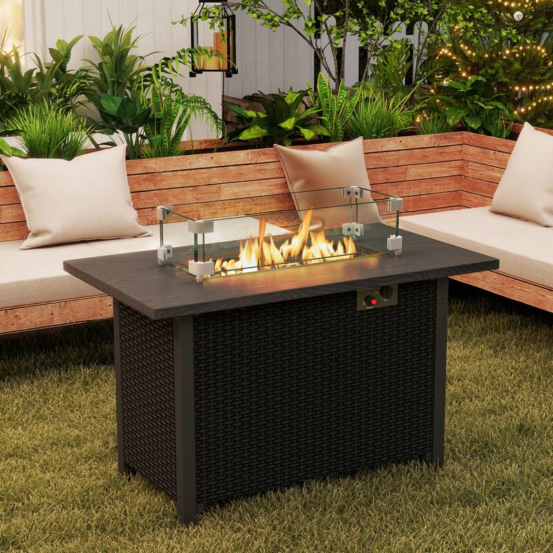 Gymax 42 Inch Patio Rattan Propane Fire Pit Propane Gas Fire Pit Table - See Details