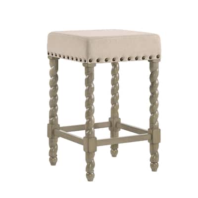 24" Cream And Gray Backless Counter Height Bar Chair With Footrest - 16.375