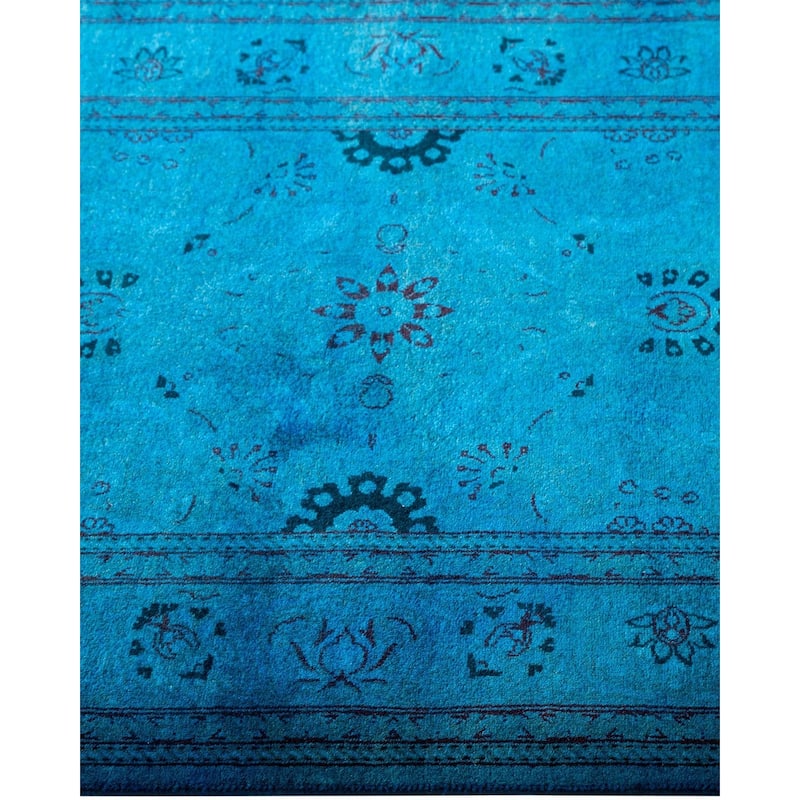 Overton Hand Knotted Wool Vintage Inspired Modern Contemporary Overdyed Blue Runner Rug - 2' 7" x 17' 1"