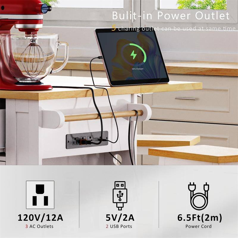 3-Piece/1 Piece Kitchen Island Set with/without 2 Bar Stools, Kitchen Cart on Wheels with 3 Drawers, Drop Leaf & Open Side Racks