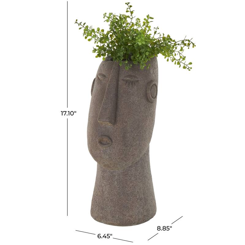 Magnesium Oxide Woman Textured Easter Island Head Indoor Outdoor Planter - Brown - Roche River Decor