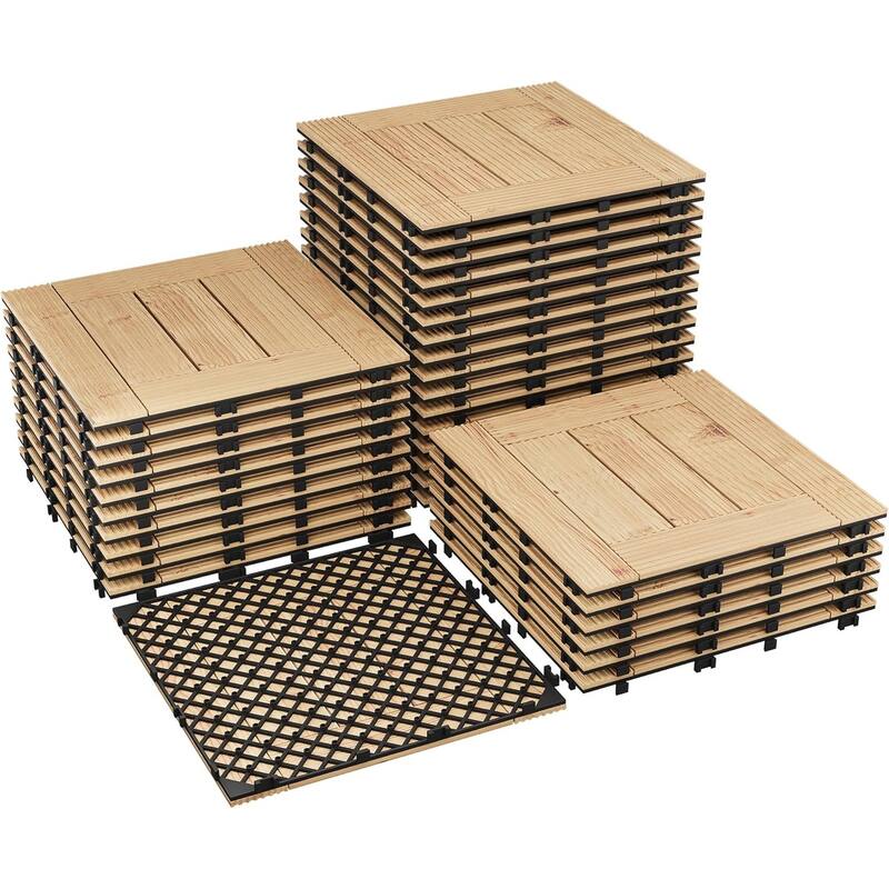 Wood Interwoven Deck Tiles, Easy Snap Install - Natural - 22pcs