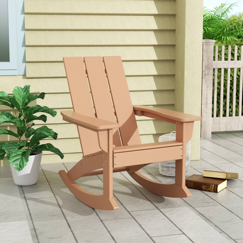 Shoreside Modern Eco-Friendly All Weather Poly Adirondack Rocking Chair - Teak
