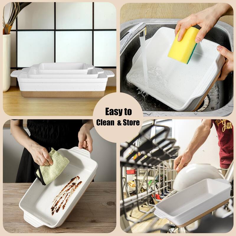 Ceramic Baking Dish, Casserole Dishes for Oven, Extra Deep Lasagna Pans with Handles,Bakeware Set of 3 14.7 x 8.7 x 3 Inches