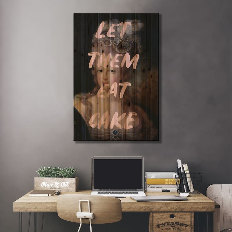 Let Them Eat Cake Graffiti Print On Wood by Grace Digital Art Co - Multi-Color