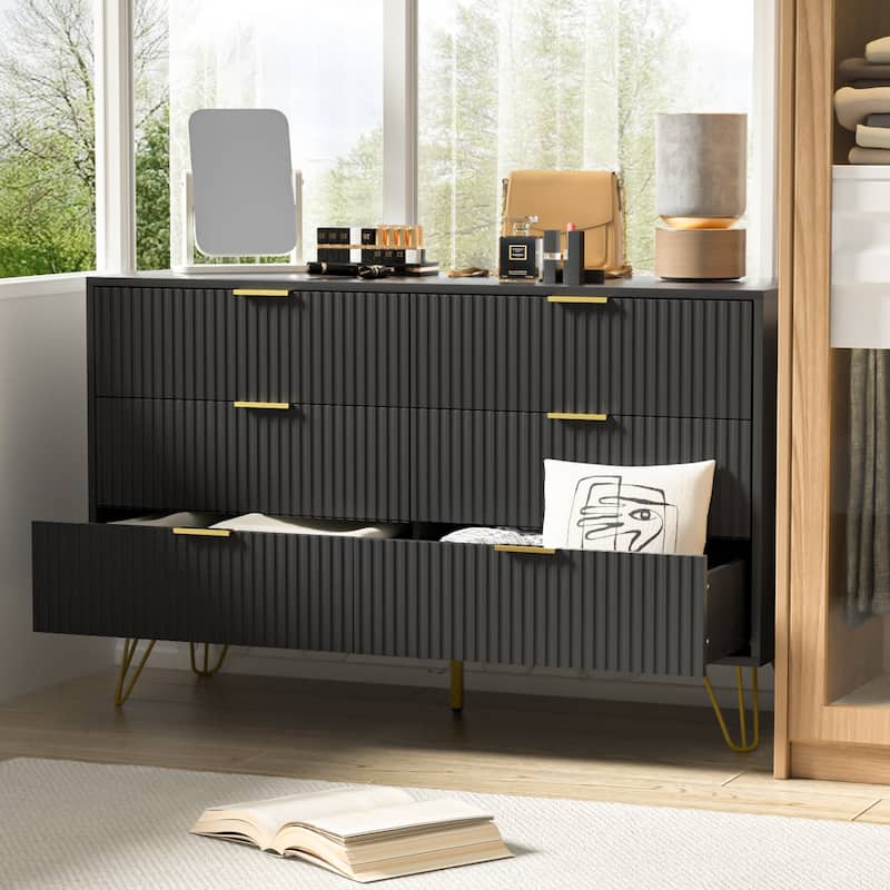 FURNIWAY Fluted Drawer Dresser for Bedroom