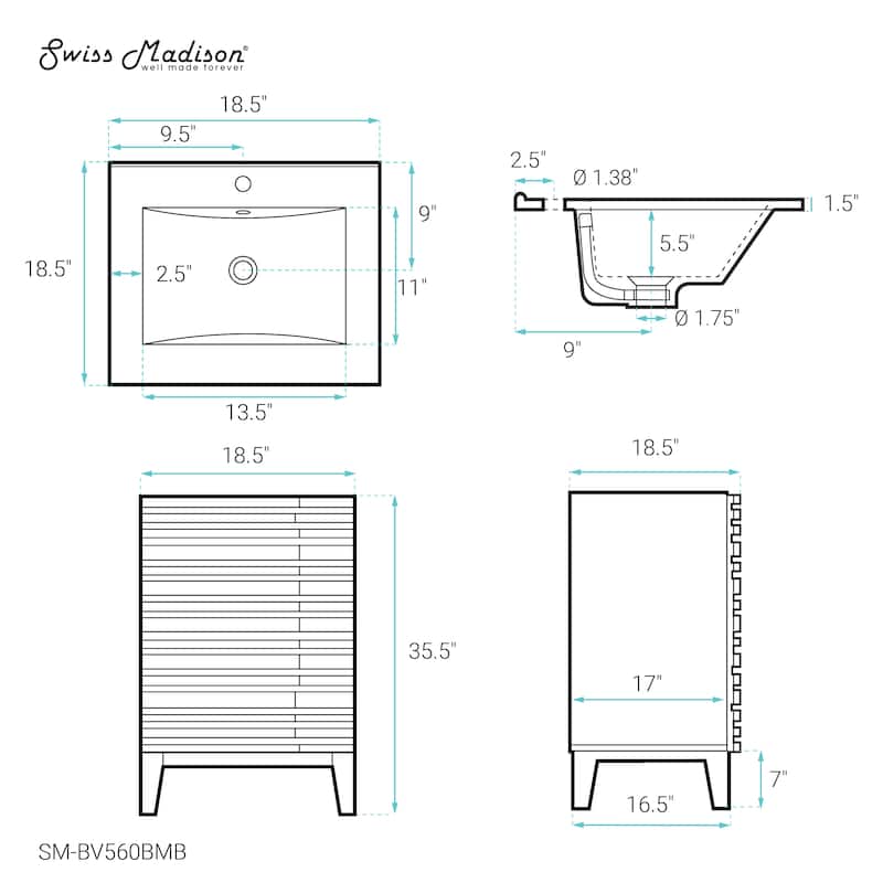Cascade 18 In. Black Oak Bathroom Vanity With Black Ceramic Sink Top