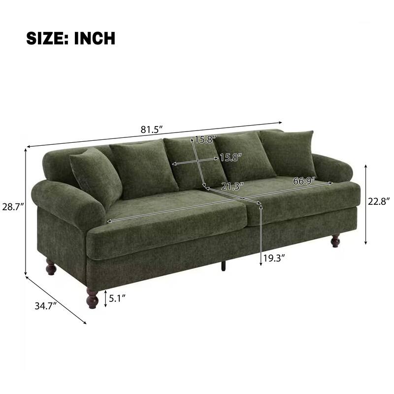 Christopher Knight Home - Loro Modern 81.5" Chenille Upholstered 3-Seater Sofa with Rolled Arms & Solid Wood Legs