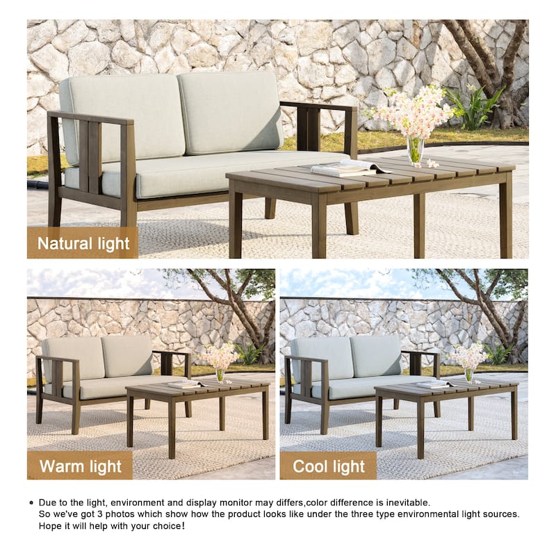 Teak Wood Water Resistant Outdoor Loveseat and Coffee Table Set (Set of 2)