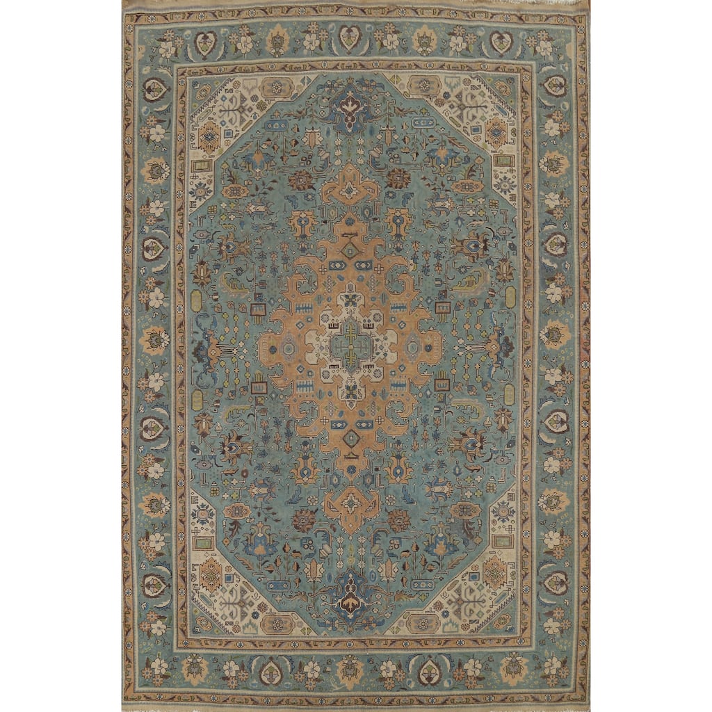 Geometric Tabriz Persian Vintage Area Rug Handmade Bedroom Wool Carpet - 8'0"x 11'0"