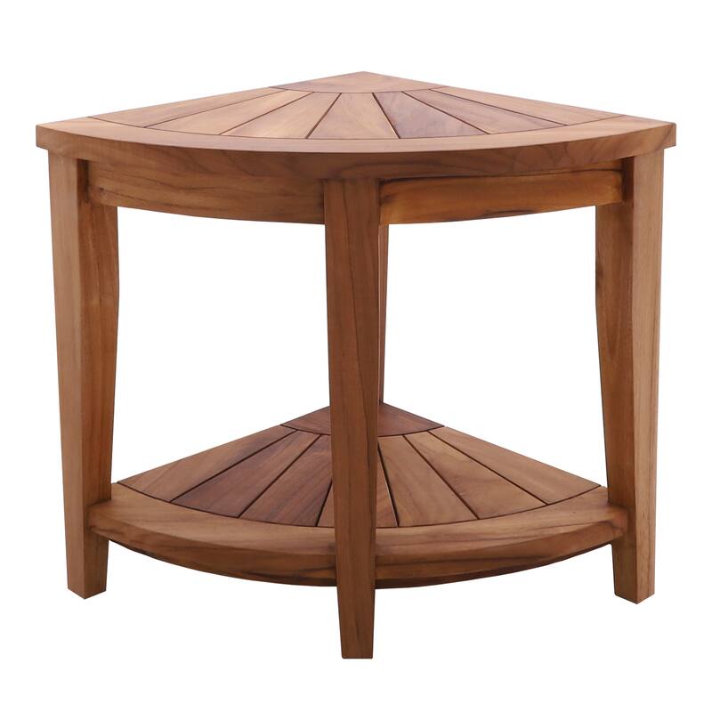 Nordic Style Oiled Teak Corner Stool with Shelf
