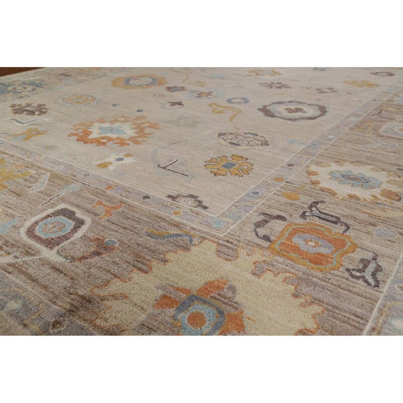 Hand Knotted Oriental 100% Wool Carpet Transitional All-Over Beige & Ivories Oushak Area Rug - 10' 0'' X 8' 2''