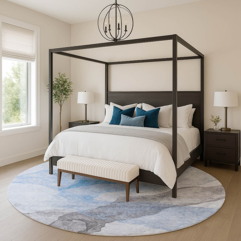 Premium Washable Super Soft Contemporary Fizal Mayfield Rug - Sky - 8' x 8'