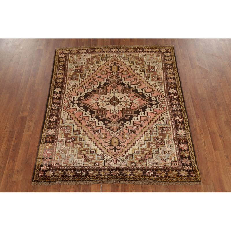 Geometric Heriz Persian Square Area Rug Handmade Wool Carpet - 4'7"x 5'5"