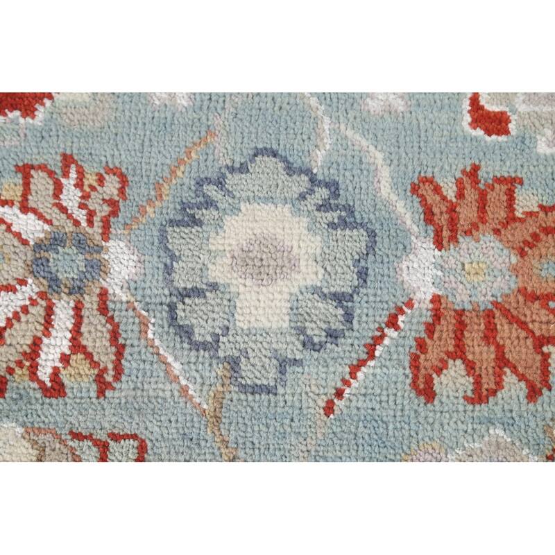 Light Blue Oushak Style Area Rug Hand-Knotted Wool Carpet - 4'2"x 5'11"