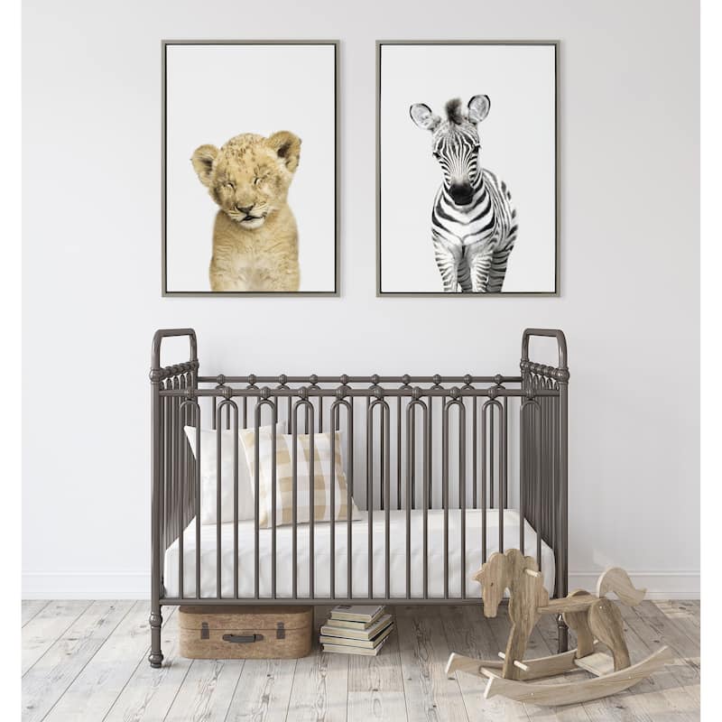 Sylvie Sleepy Baby Lion Animal Print Framed Canvas Art by Amy Peterson