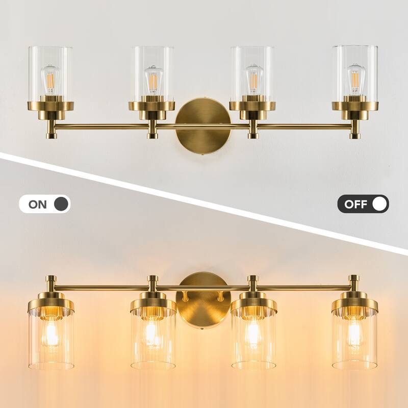 Modern Dimmable Vanity Light with Clear Ribbed Glass Shades E26 Sockets