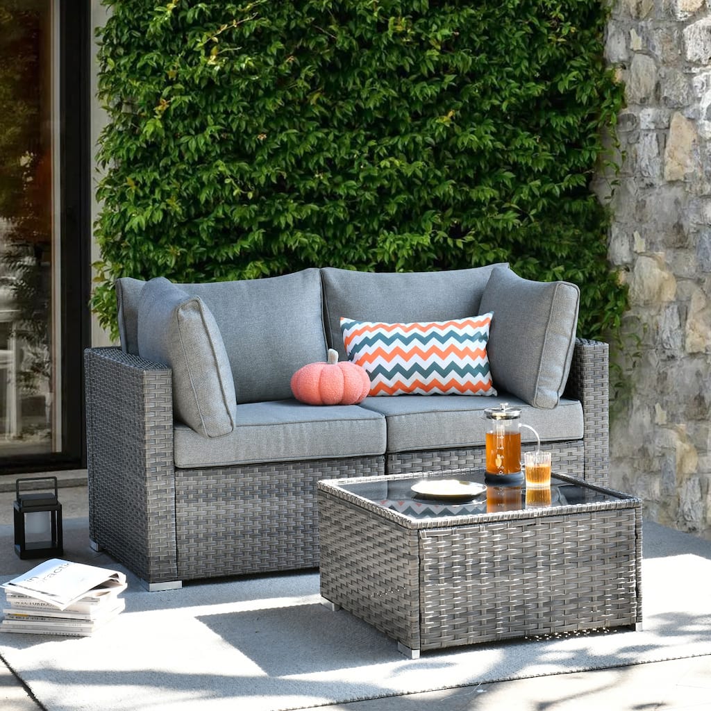 XIZZI 3-Piece Patio Wicker Chairs Sofa with Coffee Table