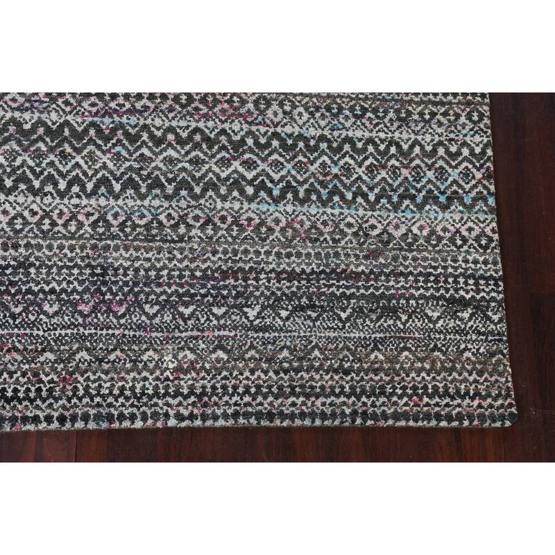 Chevron Abstract Jute/ Wool Oriental Living Room Area Rug Hand-knotted - 8'7" x 11'4"