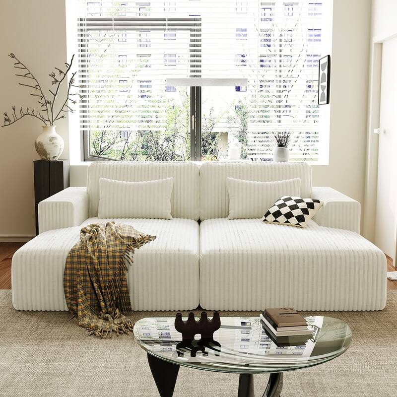 Corduroy Double Sofa Bed with 2 Pillows