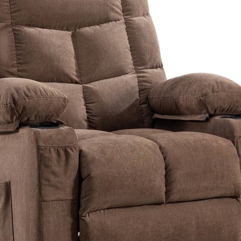 HomeRoots 37" Brown Faux Leather Heated Massage Lift Assist Recliner With USB