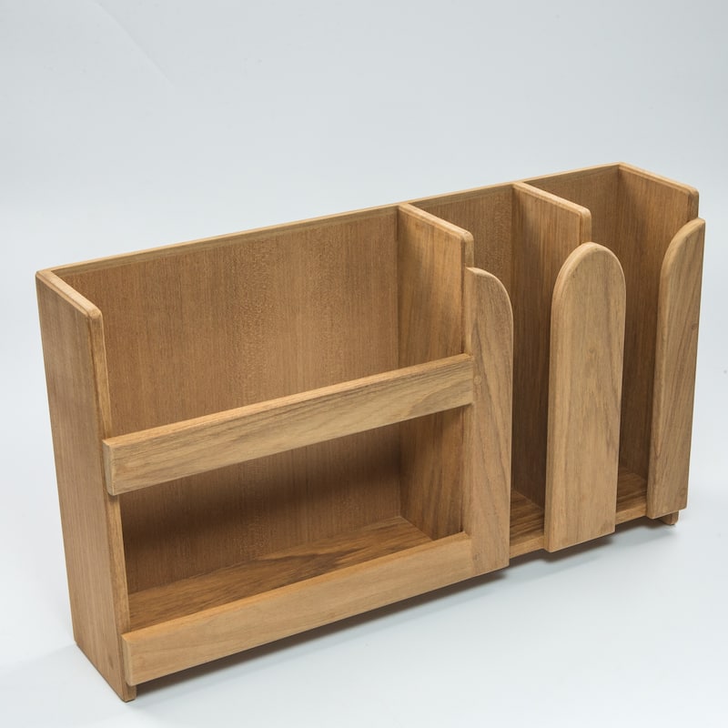 Teak Dish/Cup Holder - Wall Mount or Stand Alone - 19-3/4" W x 11-1/2" H x 4-1/4" D