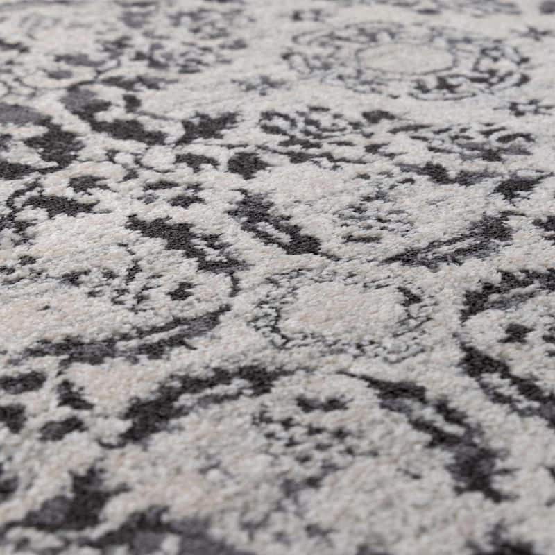 Hauteloom Megargel Living Room, Bedroom Area Rug - Charcoal, Medium Gray, Off White - 2' x 2'11"