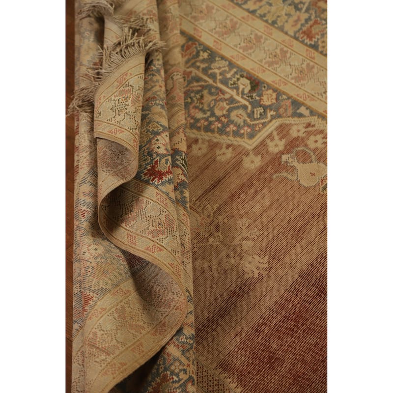 Hand Knotted Oriental 100% Silk Carpet Transitional Geometric Oranges & Rust Anatolian Area Rug - 5' 9'' X 3' 11''