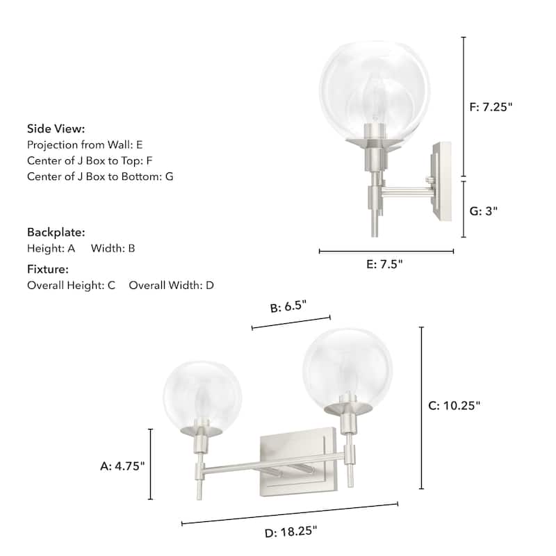 Hunter Xidane Vanity Wall Light - Bathroom, Mid Century Modern, Glam - Clear glass