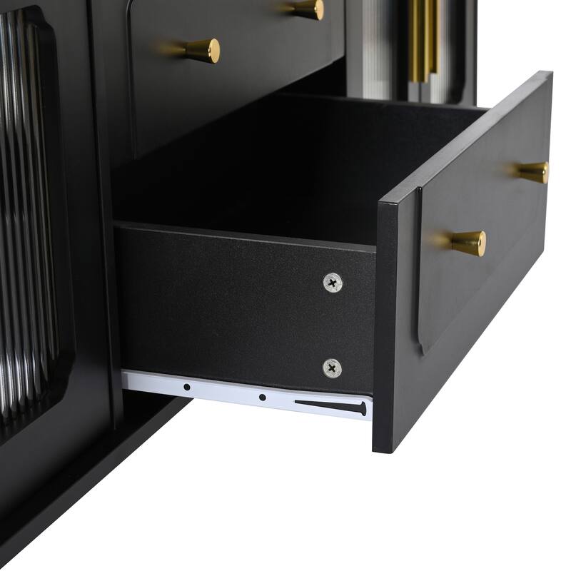 TV Stand for TV up to 75", 69.6" Media Cabinet with Gold Metal Handle, Media, Console Table with Wood Legs for Living Room
