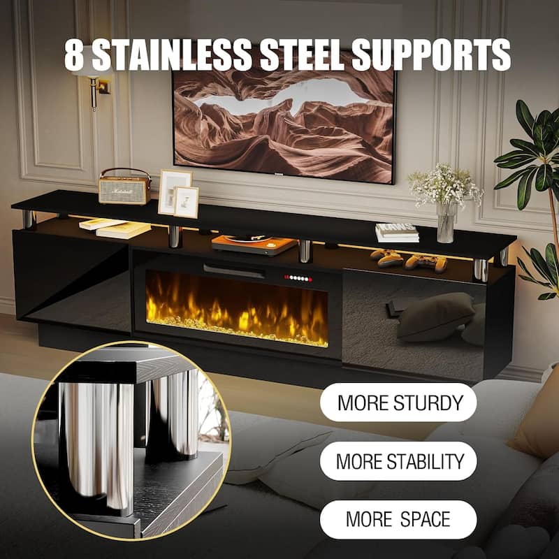 BOSSIN 80" TV Stand Entertainment Center with 36" Electric Fireplace, for TVs up to 90", High Gloss Cabinet with LED Light