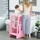 preview thumbnail 1 of 9, Qaba Toddler Tower with Adjustable Height, Toddler Kitchen Stool Helper with Anti-slip Mat, Step Stool - Pink Pink